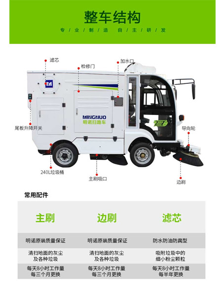 四轮扫路车MN-S1800配备240L标准且末垃圾桶
